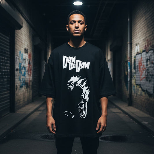 Dan Style Oversized Black Graphic T-Shirt – Unisex Anime Streetwear | pvmerch